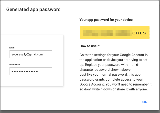 Generated app password Generated app password