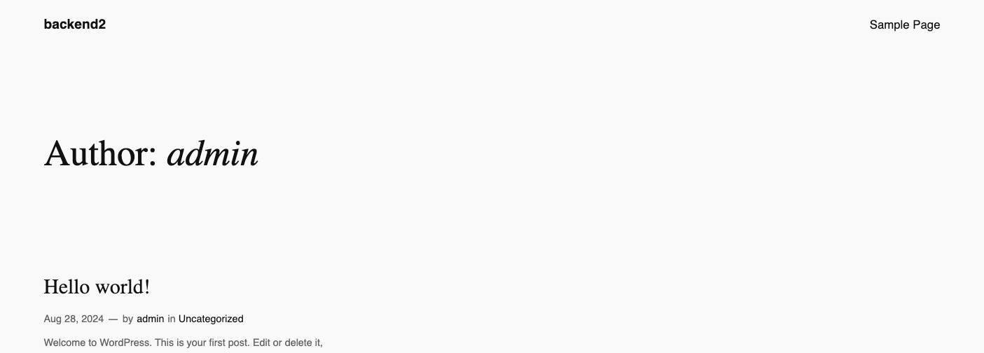 The 2024 default WordPress admin Author Archive served from backend2. The 2024 default WordPress admin Author Archive served from backend2.