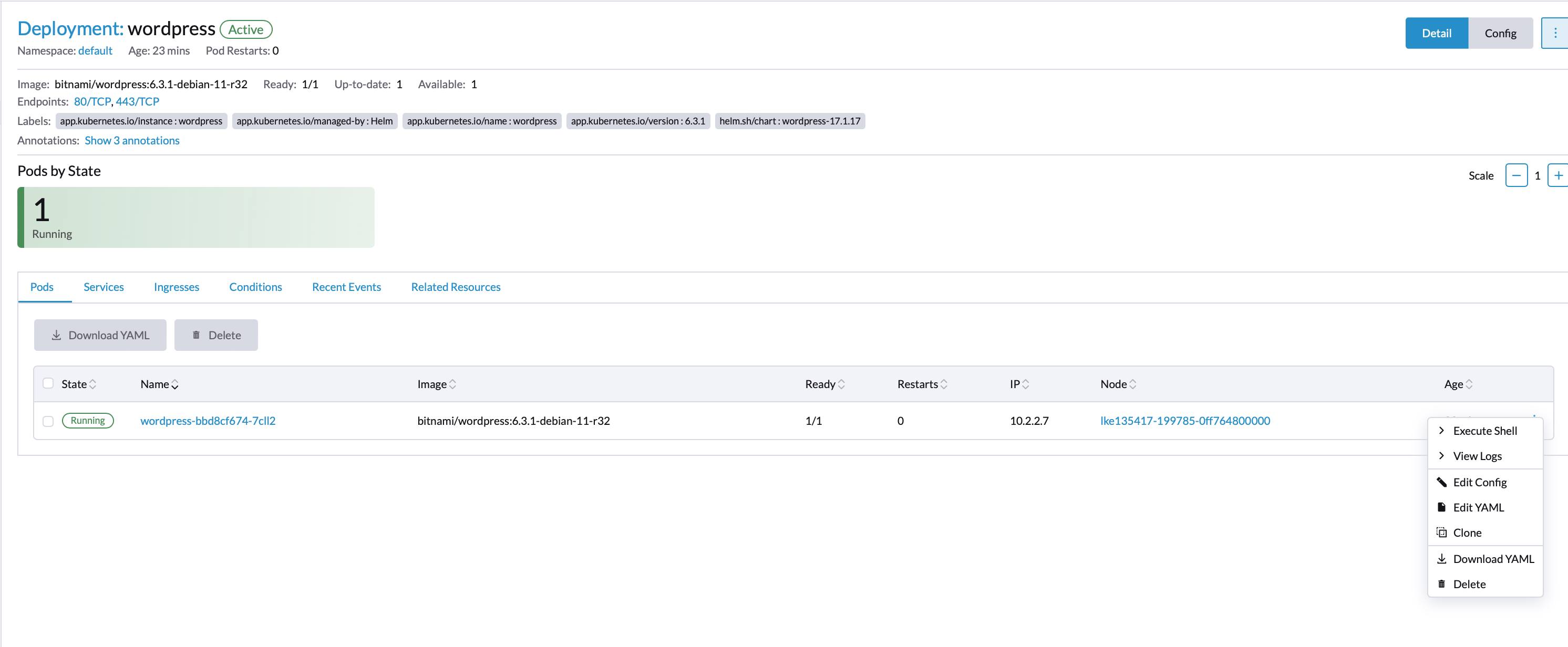 Rancher Services section - View/Edit YAML option highlighted Rancher Services section - View/Edit YAML option highlighted