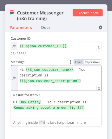 Add an expression to the message field and preview results Add an expression to the message field and preview results