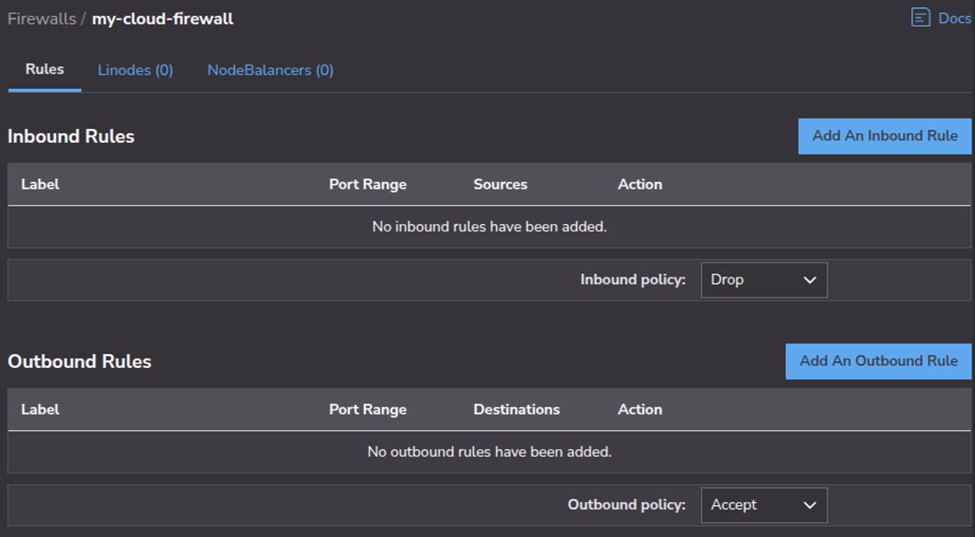 Cloud Manager screenshot showing newly created firewall. Cloud Manager screenshot showing newly created firewall.