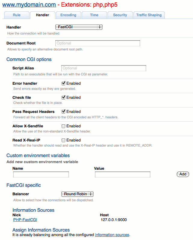 PHP-FastCGI handler settings in Cherokee admin panel on Ubuntu 10.04 LTS PHP-FastCGI handler settings in Cherokee admin panel on Ubuntu 10.04 LTS