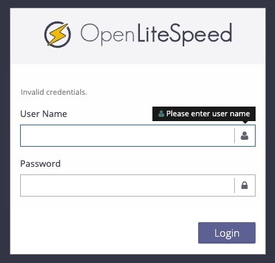 Screenshot of OpenLiteSpeed Admin login page Screenshot of OpenLiteSpeed Admin login page
