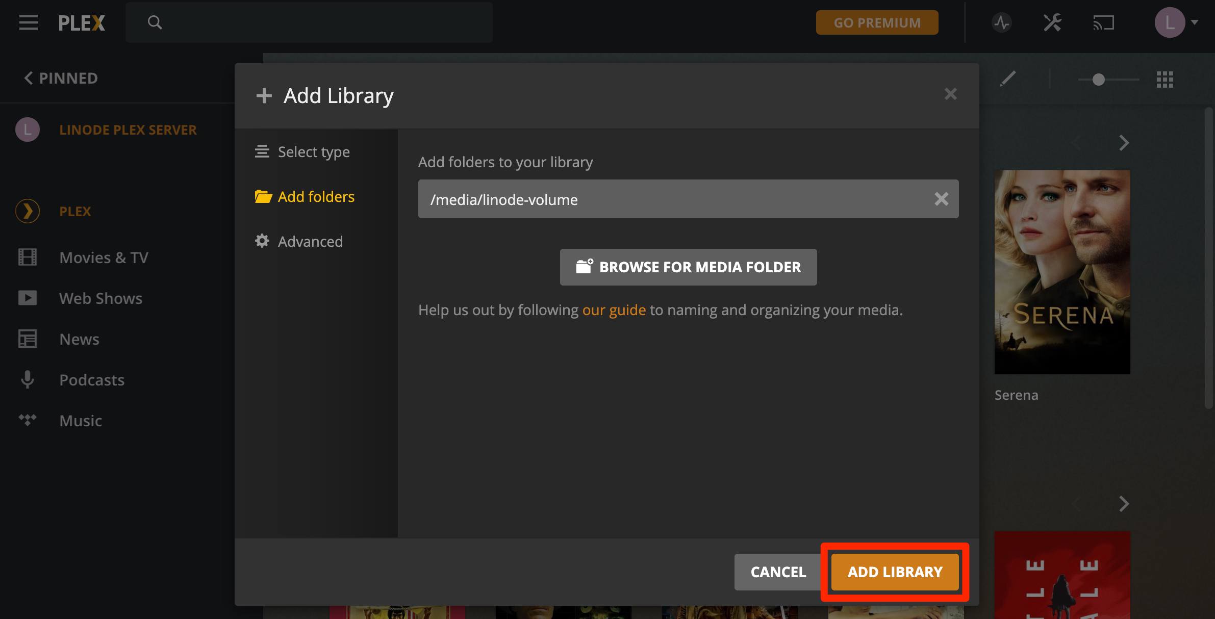 Add Media Library — Finish. Add Media Library — Finish