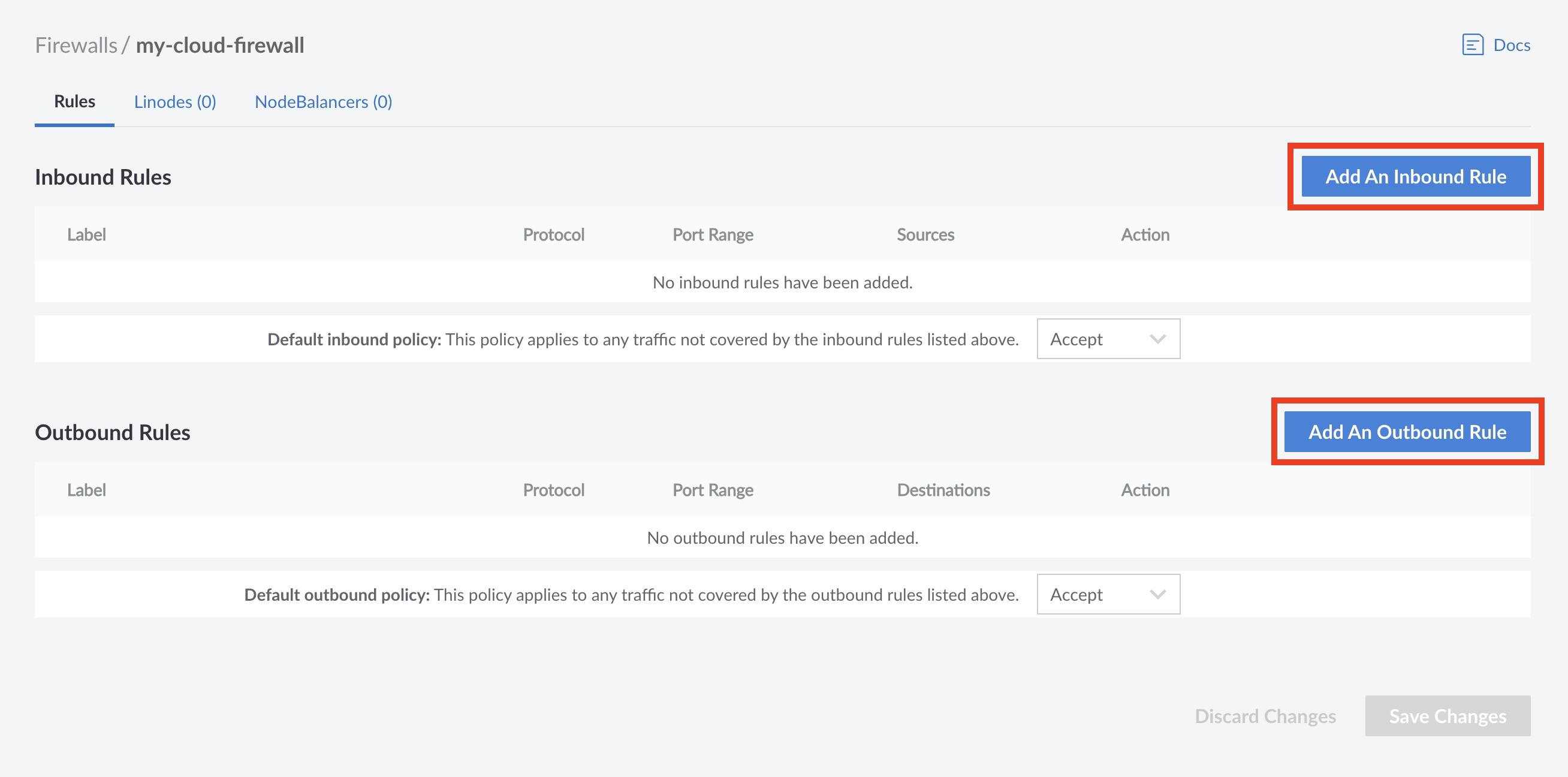 Click on the Add an Inbound/Outbound Rule link. Click on the Add an Inbound/Outbound Rule link.